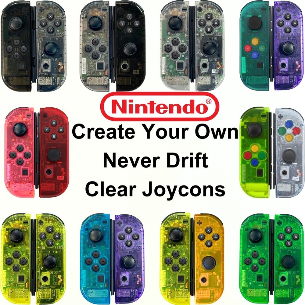 Nintendo Switch JoyCons Clear Custom Never Drift Hall Effect OEM Authentic