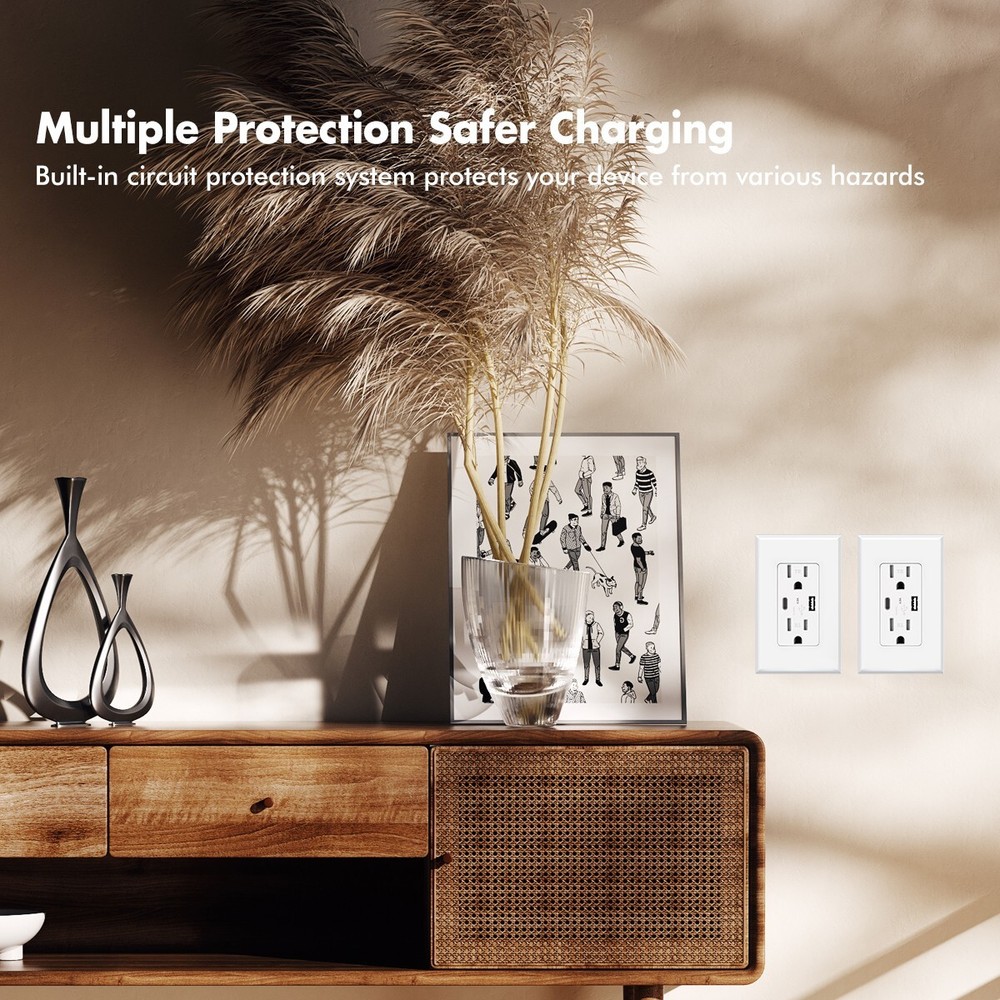 USB Type C Wall Outlet Duplex Receptacle 15A, Smart 4.8A Quick Charging, 10pack