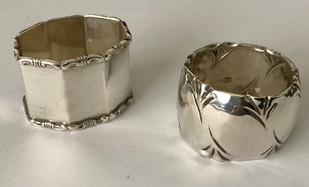 ANTIQUE BELGIAN SMALL MINIATURE SOLID SILVER NAPKIN RINGS 1831 - 1869 !