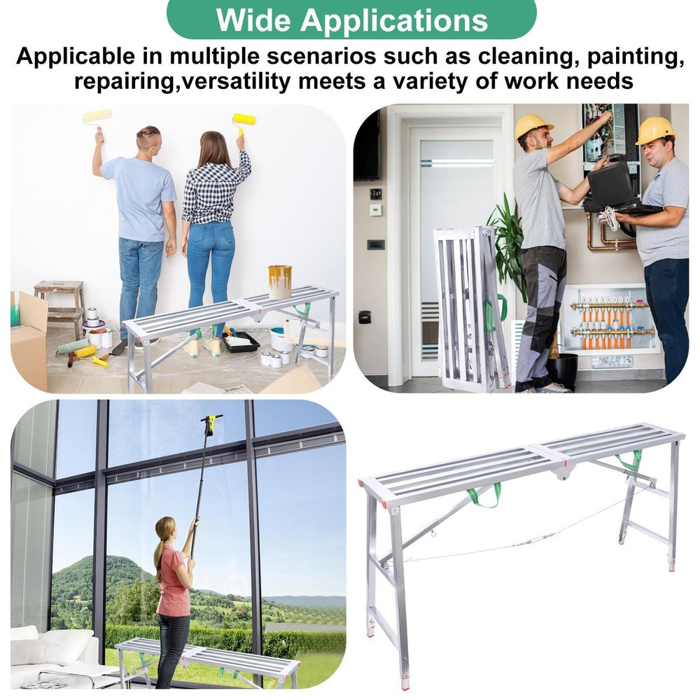 Work Platform, 63"x 12" Portable Scaffolding Platform, Folding Step Ladder Adjus