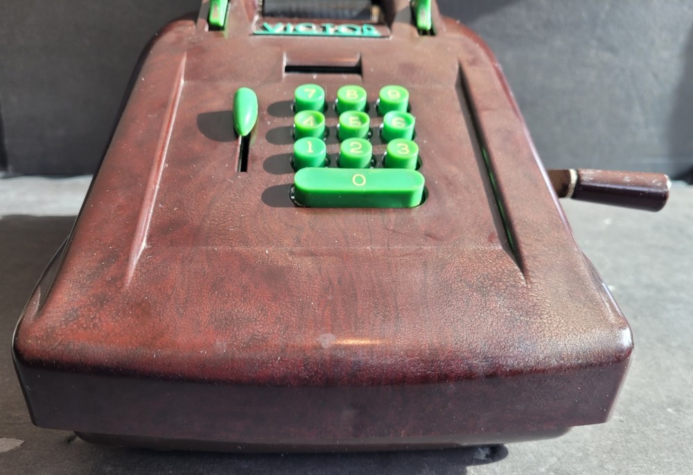 Vintage Victor Hand Crank Bakelite 10 Key Adding Machine - Needs Repair