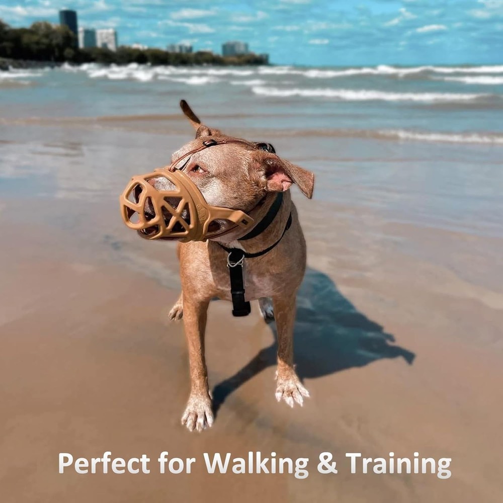 BARKLESS Dog Muzzle, Basket Muzzle for Biting, Chewing and Medium, Brown