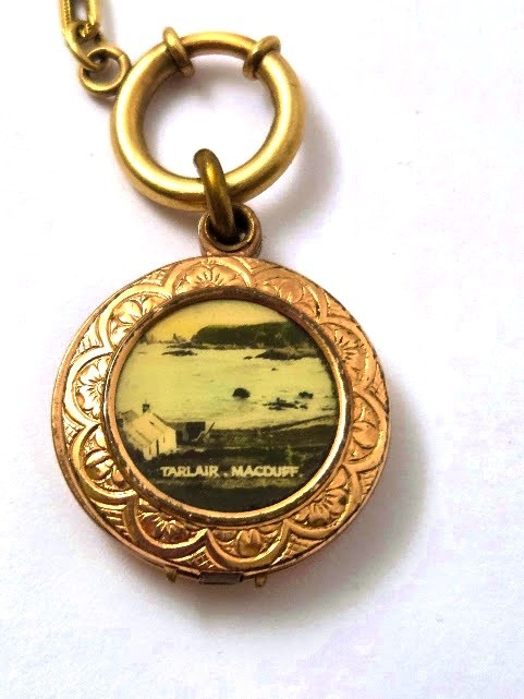Vintage Pocket Watch Chain with Tarlair Macduff Souvenir Fob, 1940's