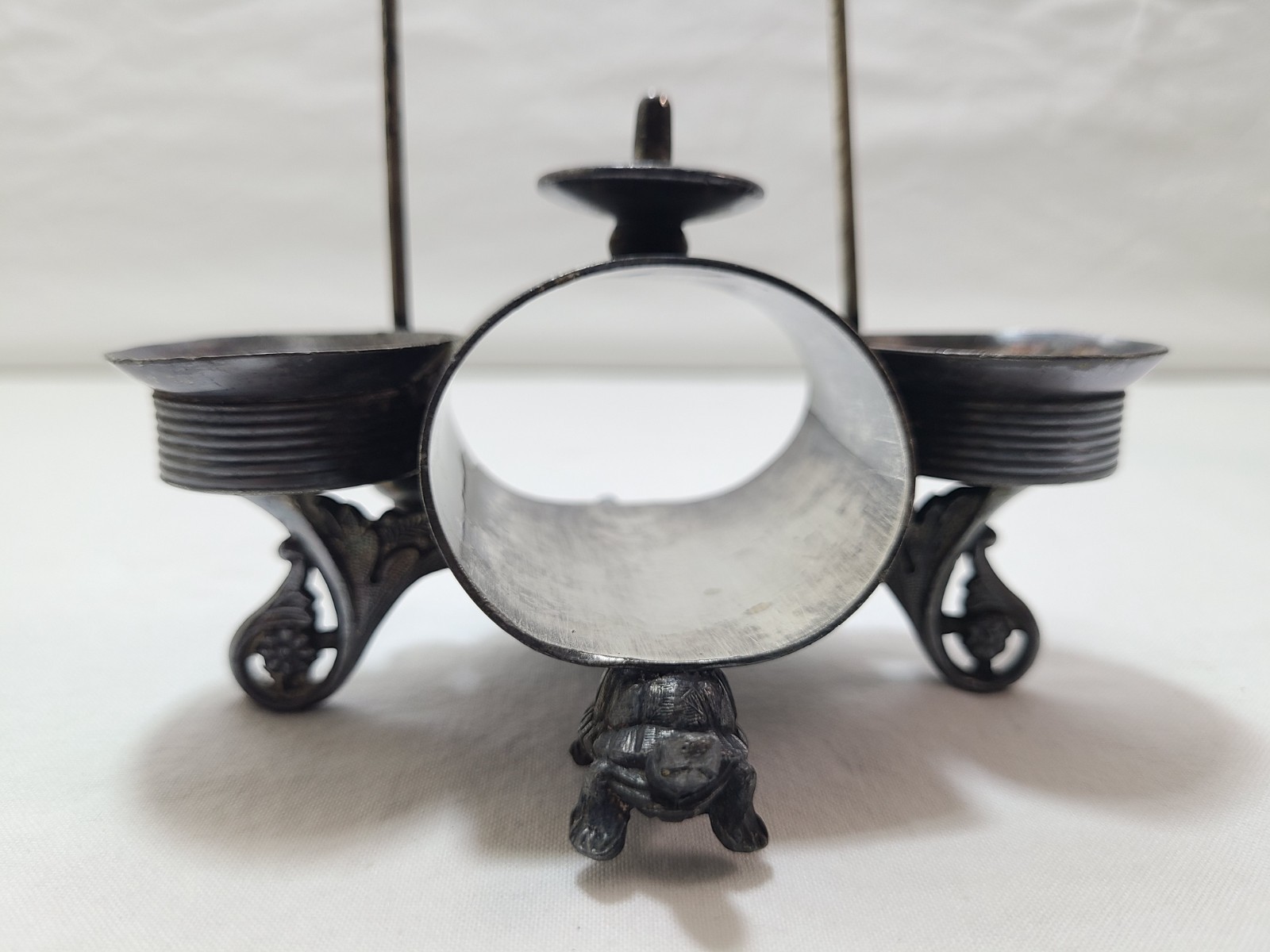 Napkin Ring Holder Salt Cellar Antique Silverplate Figural 2 Turtles
