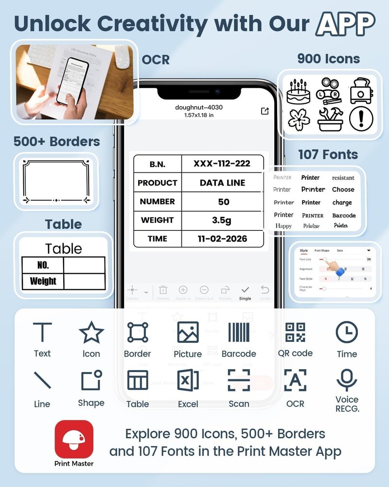 M108 2-Inch Bluetooth Label Maker - Portable Inkless Printer for All Projects