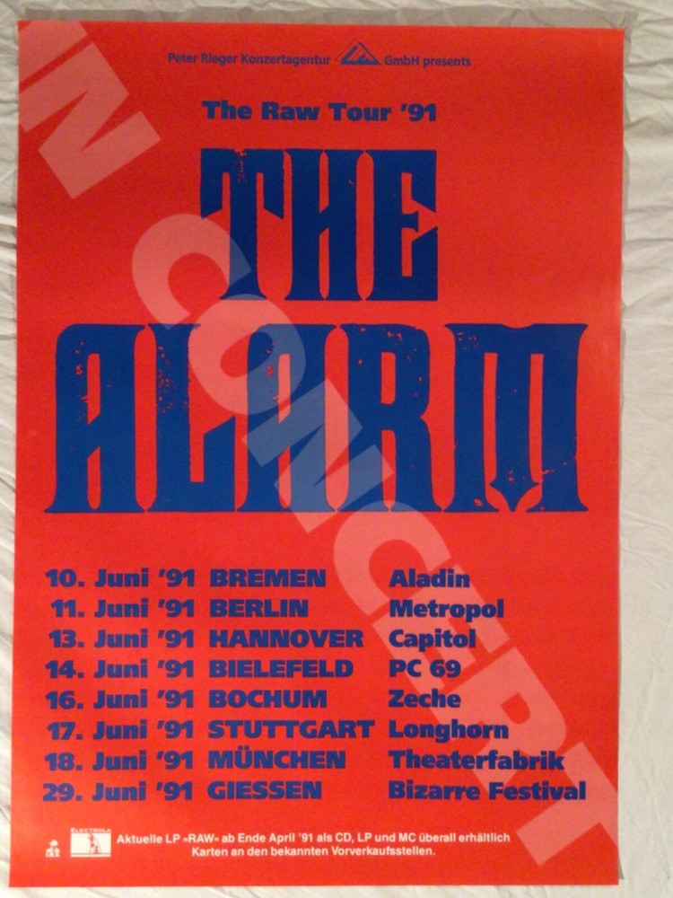 The Alarm 1991 German Tour Poster The Raw Tour