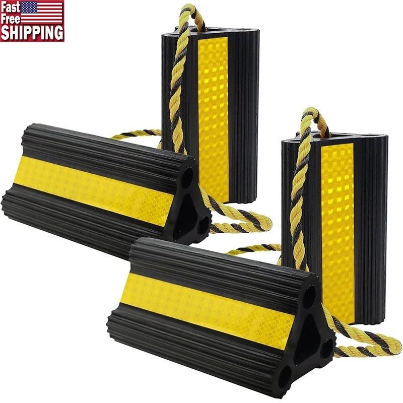 Durable Rubber Wheel Chocks RV Trailers Trucks Aviation W/ Reflective Strips 4pc