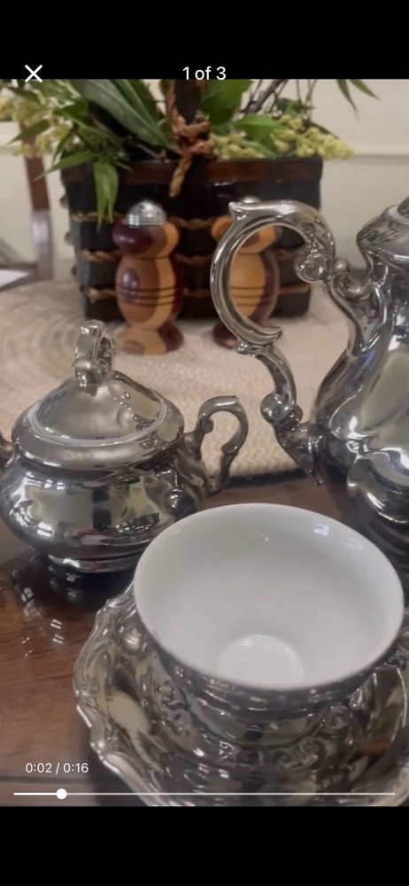 Silver Over Porcelain Coffee/ Tea Pot Set