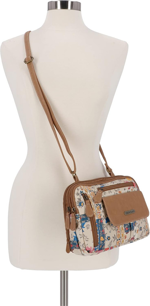 Multisac Zippy Triple Compartment Crossbody Bag Pretty Patch/Hazelnut