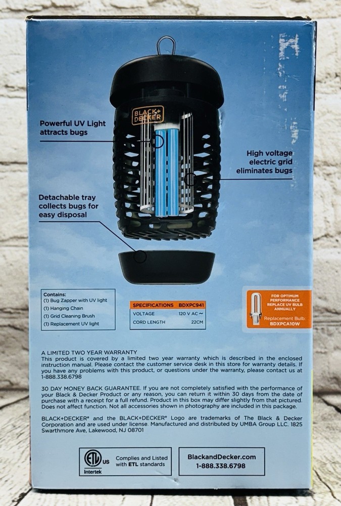 Black+Decker Outdoor Bug Zapper Model BDXPC941 Open Box