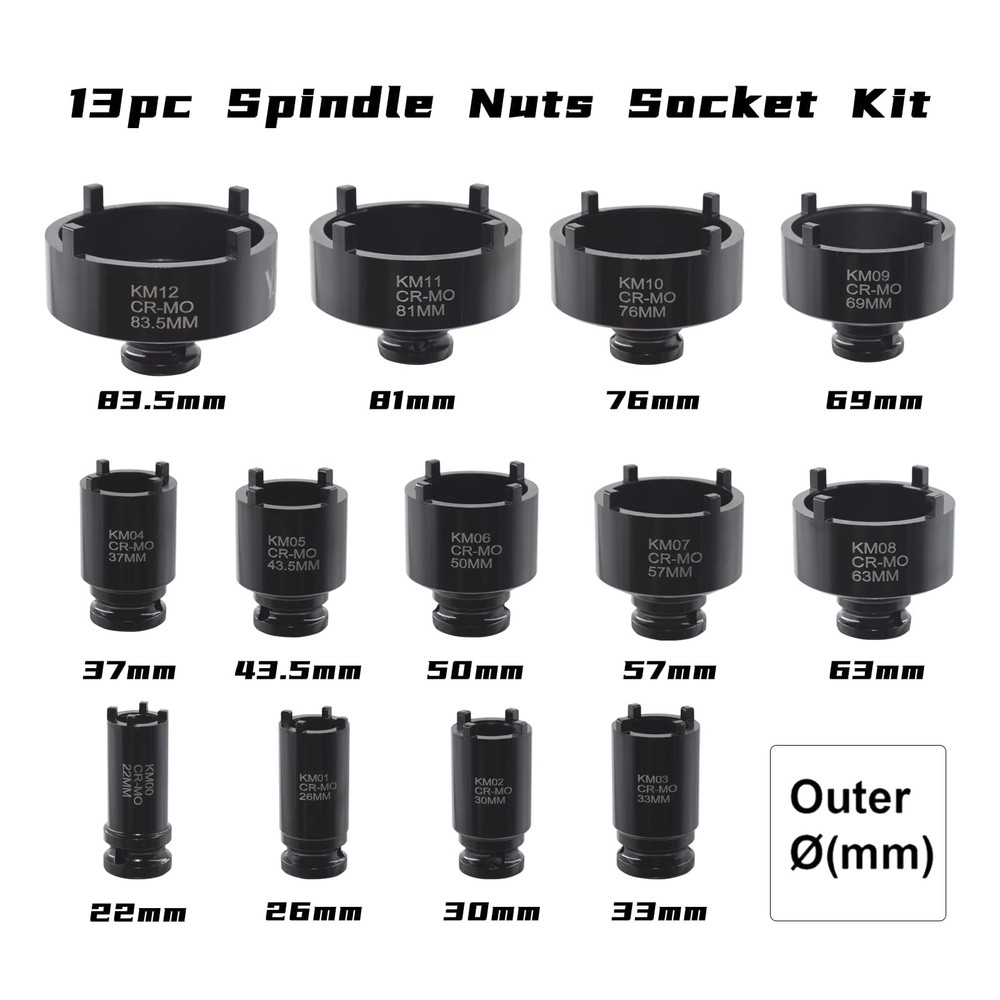 Yuesstloo 13 PCS Spindle Nuts Socket Kit Ball Joints Axle Locknut Remove...