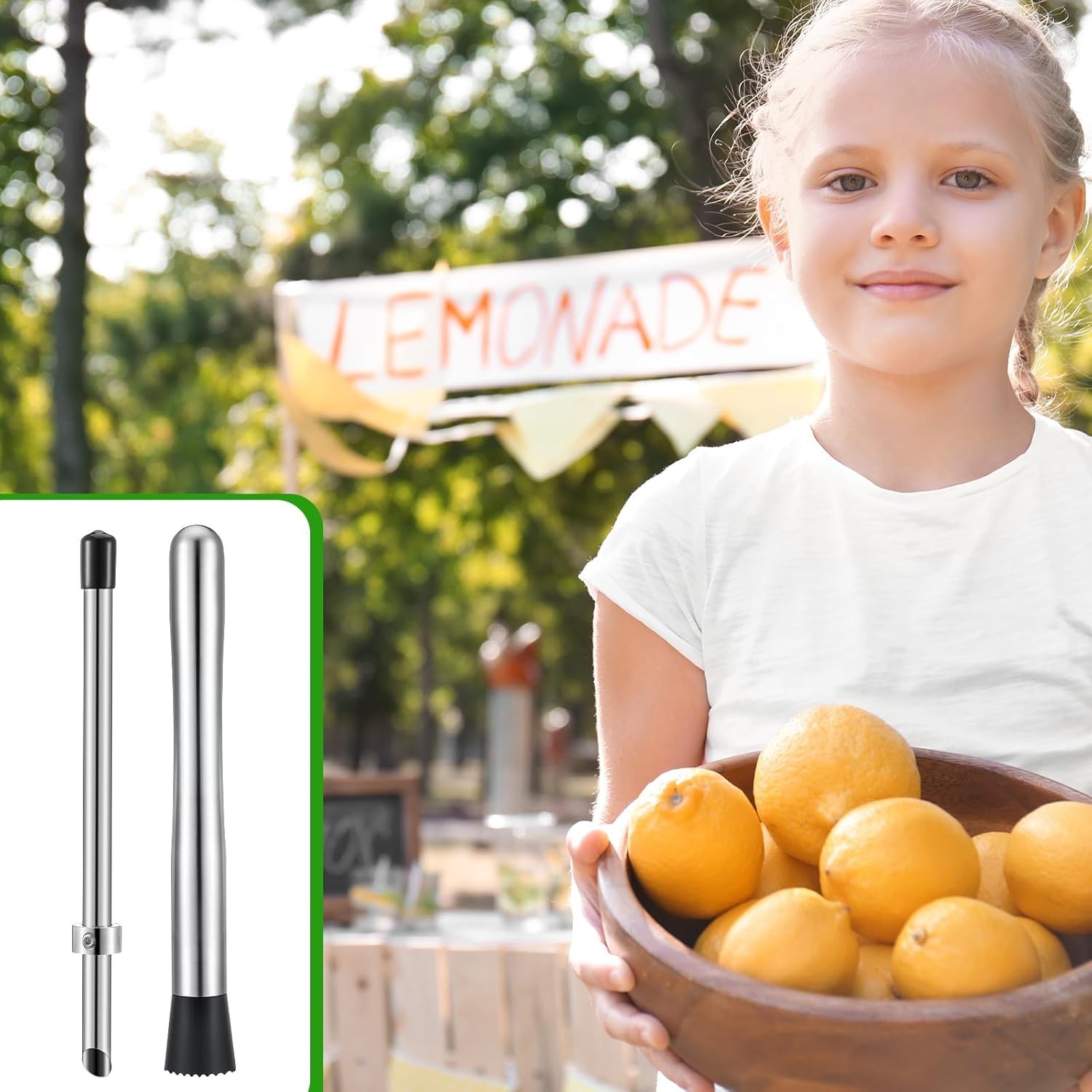 2 Pcs Straw Puncher and Muddler for Lemonade Plastic Lids Cups, Silver