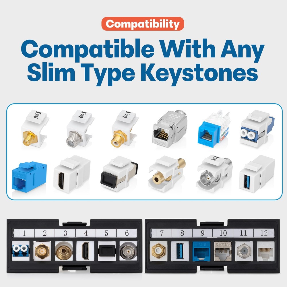 Everest Media 12port Keystone Patch Panel 4pack Removable 6port Inserts With 8