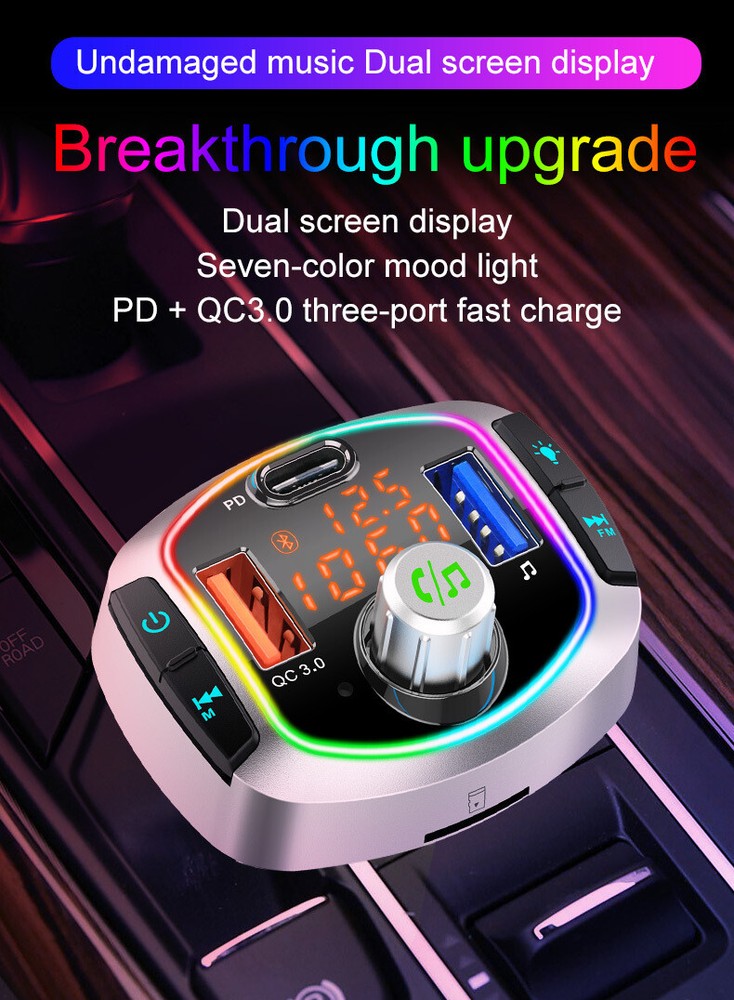 Bluetooth Car Kit MP3 TF/U Disk Player FM Transmitter Adapter Dual USB Charger