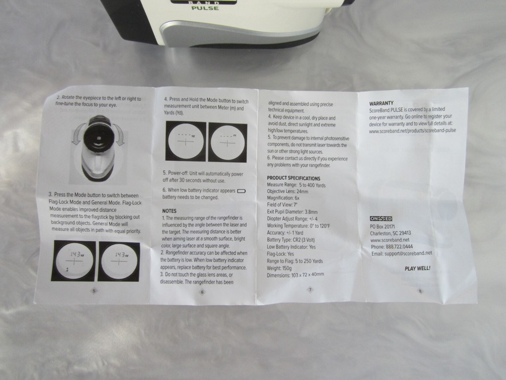NICE ORIGINAL SCOREBAND PULSE COMPACT LASER RANGEFINDER FOR GOLF