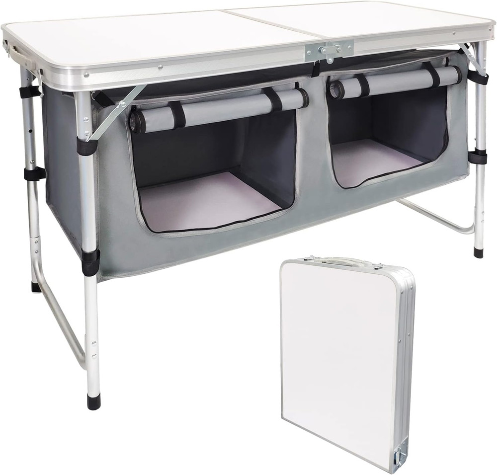 Camping Table  Storage Aluminum  Adjustable Outdoors Portable Tailgating