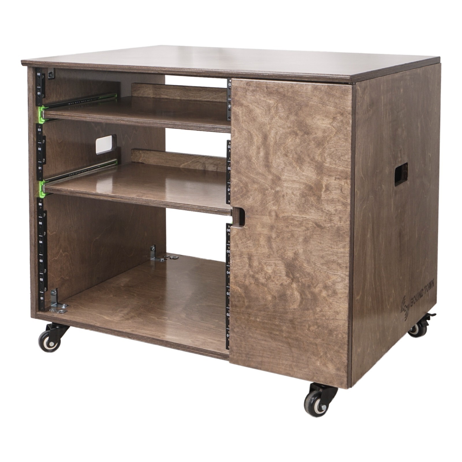 Sound Town 11U Plywood Studio Rack Slide-Out Trays Weathered Brown SDRK-CR11B