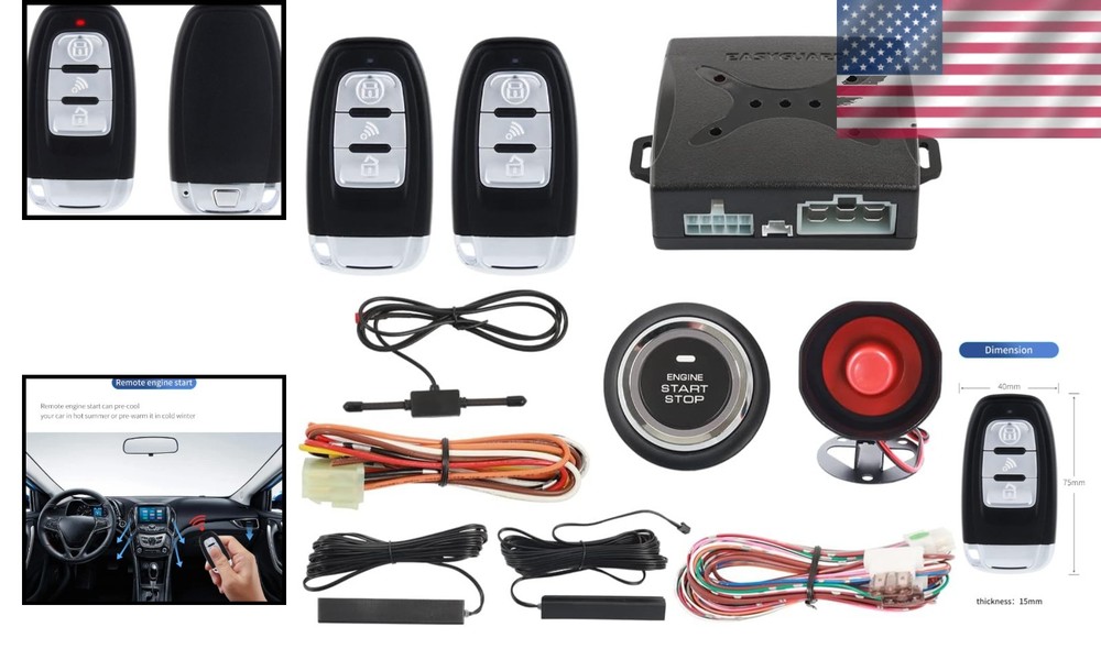 Keyless Entry Car Alarm System PKE Remote Start Push Button - 6ft Range