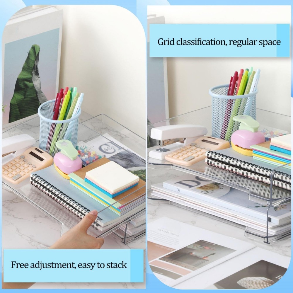2 Pcs Stackable Letter Tray Rectangular Plastic Desk Organizer 13 x 9.5 x 2.6...