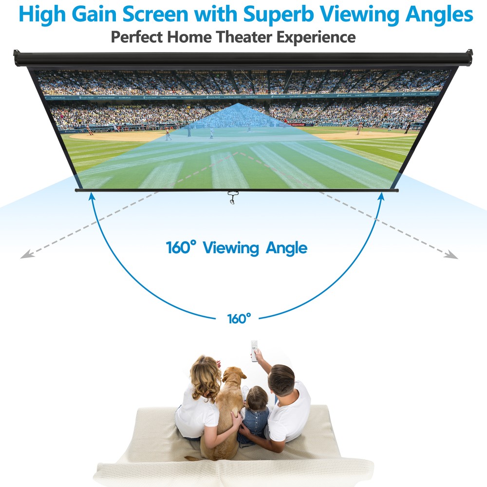 Outdoor Projector Screen Pull Down 80" 16:9 HD Ceiling Projection Screen Black