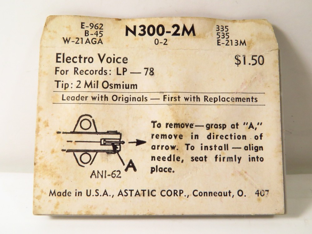 Astatic N300-2M Diamond/Sapphire Needle for LP-78