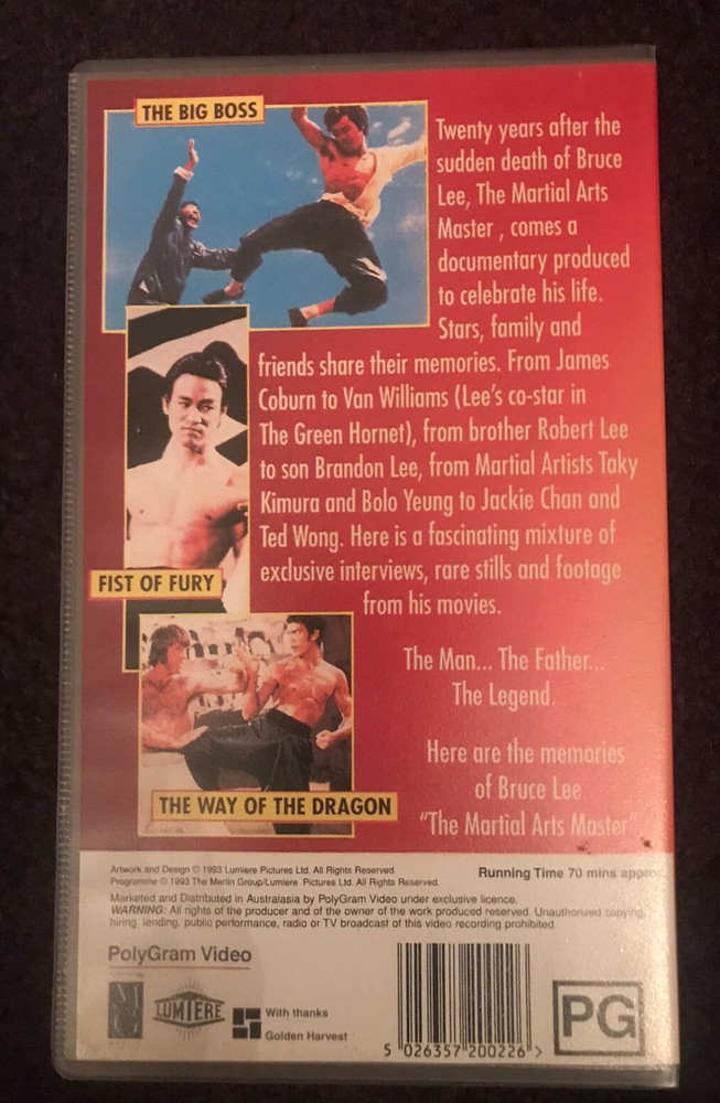 Bruce Lee VHS Video Cassette 1993