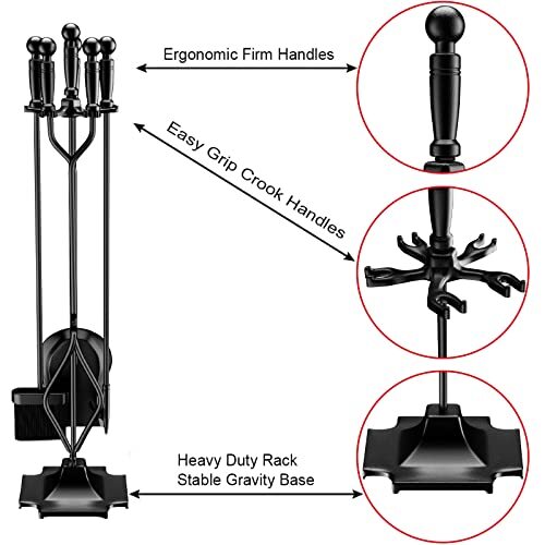 FIREPLACE TOOLS SET Wrought Iron Fire Place Accessories 5 Pcs GAMEXCEL