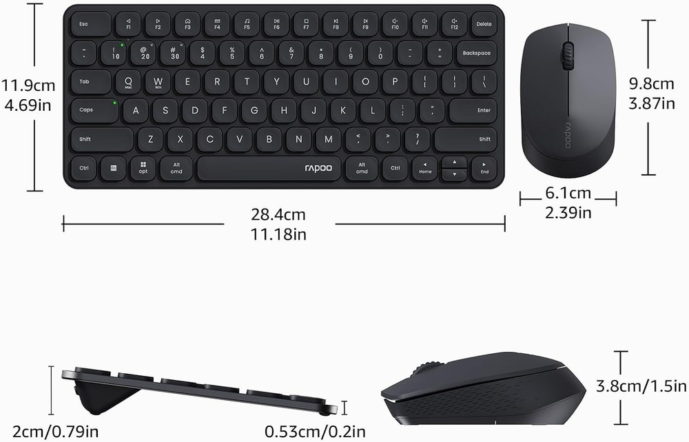 Rapoo 9010M Multi-Device Keyboard and Mouse Combo, 2.4GHz/Bluetooth 5.0/4.0 Wire