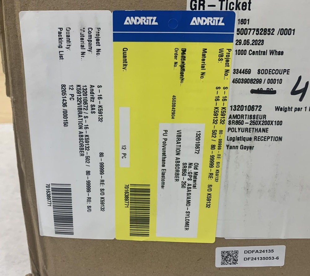 (QTY:4) Andritz 132010672 Polyurethane Elastomer Vibration Absorber Block