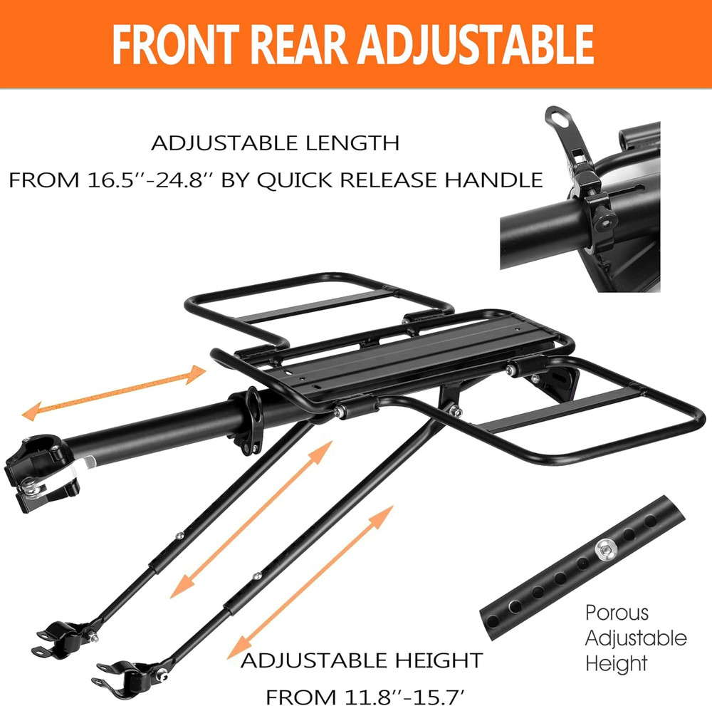 Foldable Wide Wings Bike Cargo Rack, Quick Release, Universal, Large Capacity, H