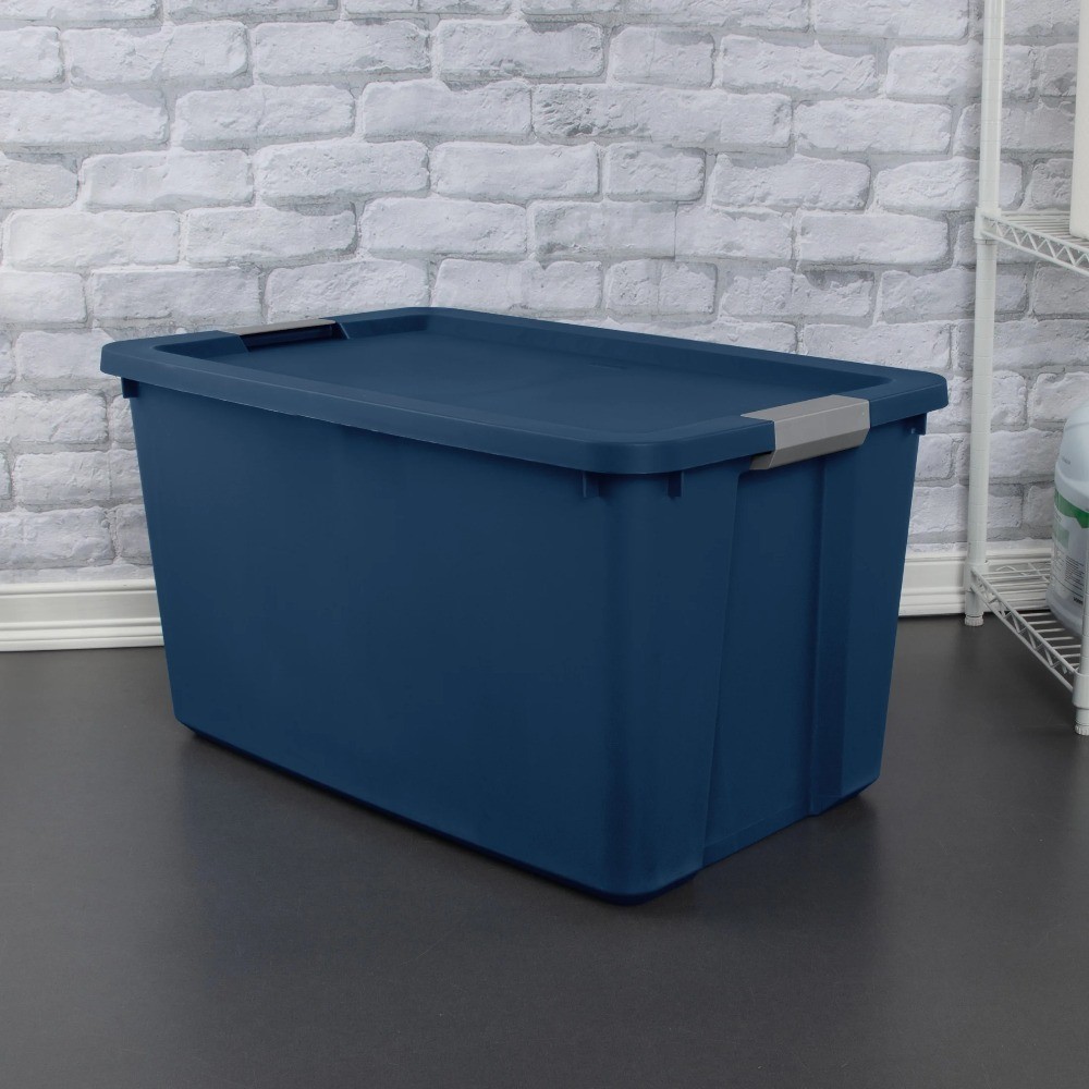 Extra Large 34 Gallon Storage Bin with Latching Lid Blue Plastic Container
