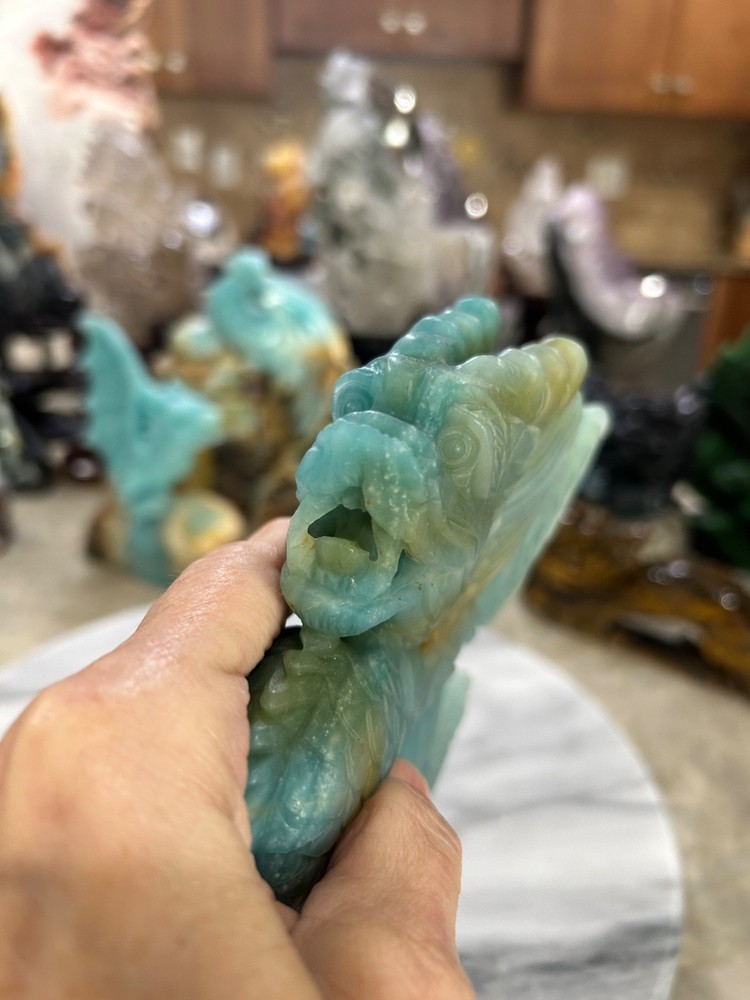 Blue Amazonite Dragon hand carved