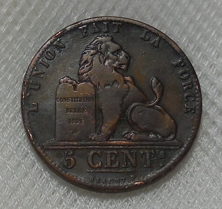1848 BELGIUM 5 CENTIMES COPPER COIN