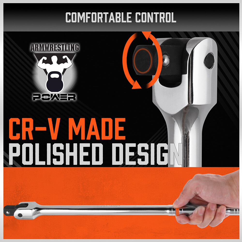 Breaker Bars Set 3PC 1/4" 3/8'' 1/2'' Dr 180° Rotatable Head 6" 10" 15" Length