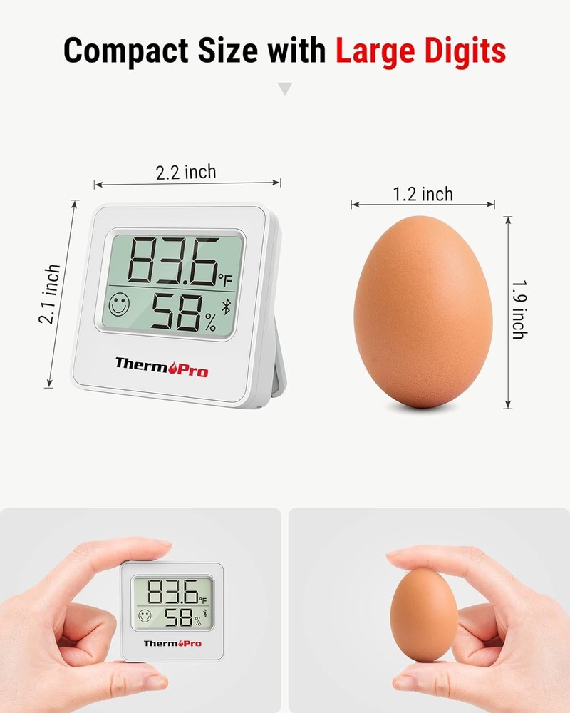 ThermoPro TP357 Digital Hygrometer Bluetooth Thermometer, Classical Silver