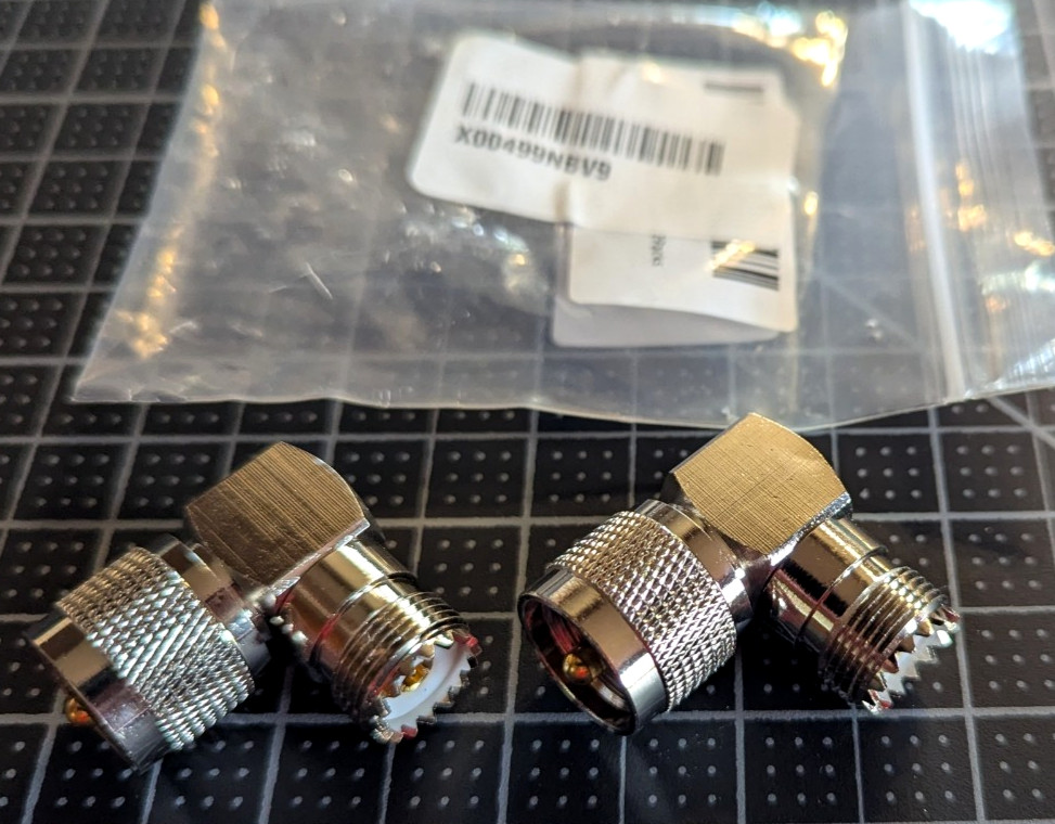 UHF Male PL259 to SO239 UHF Female Coax Connector Right Angle Adapters (2)