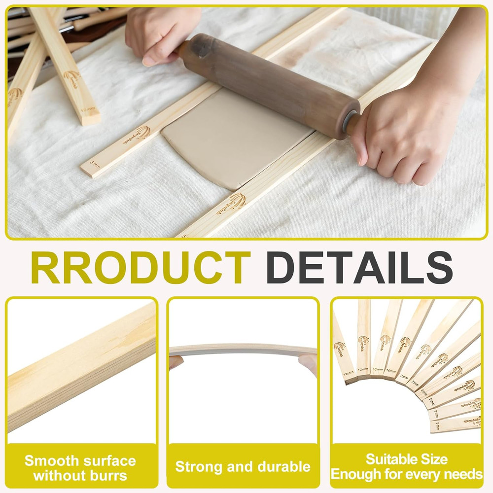 Pottery Rolling Pin Guides, Clay Tools, 5-Size Mud Stick Guide for Precise Clay