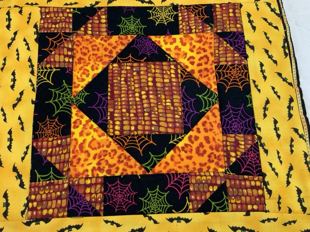 Hand Made Patchwork Quilt Table Topper, Fall, Halloween, Triangles & Squares