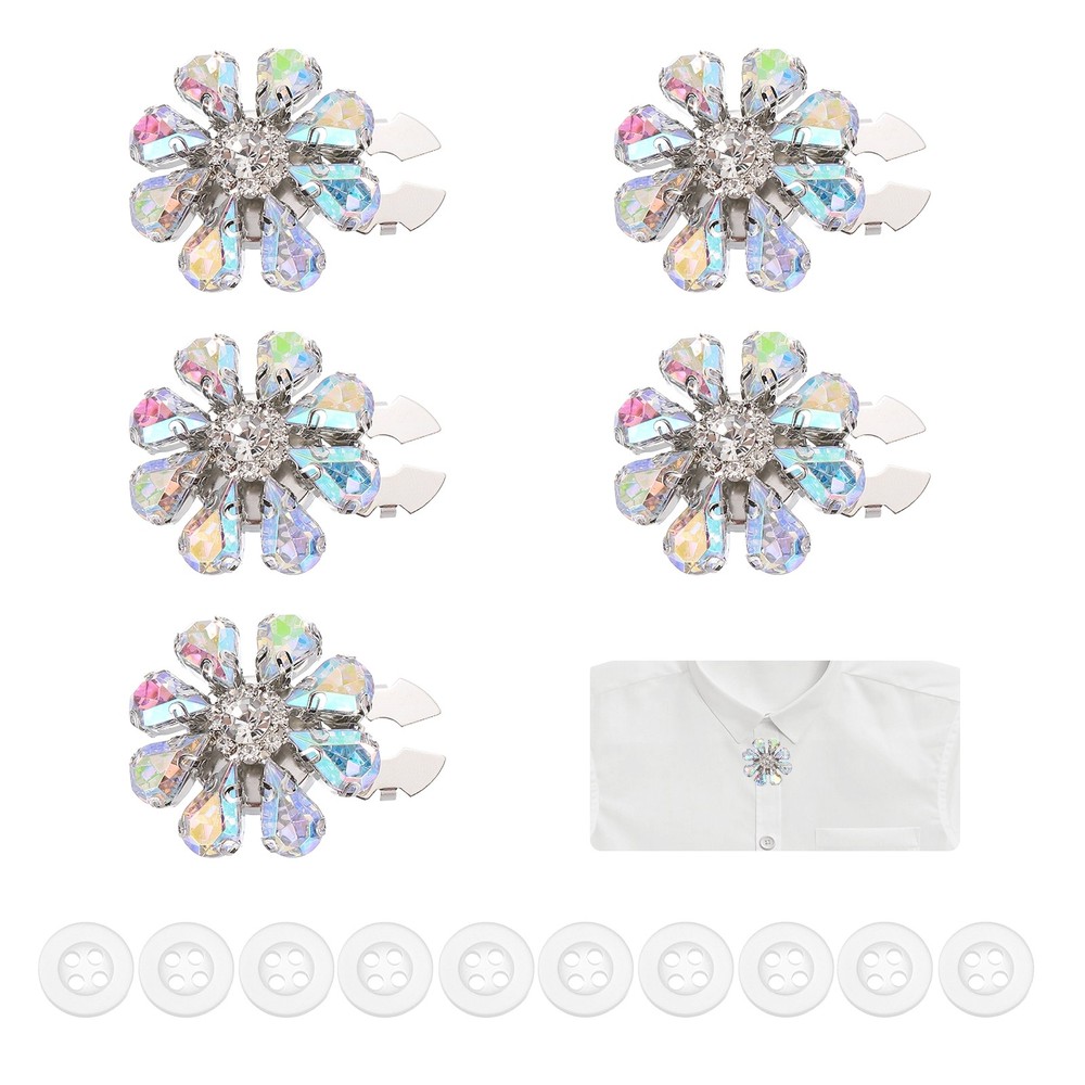 5 Pcs Rhinestone Button Covers, Water Drop Buttons, AB Iridescent/Silver
