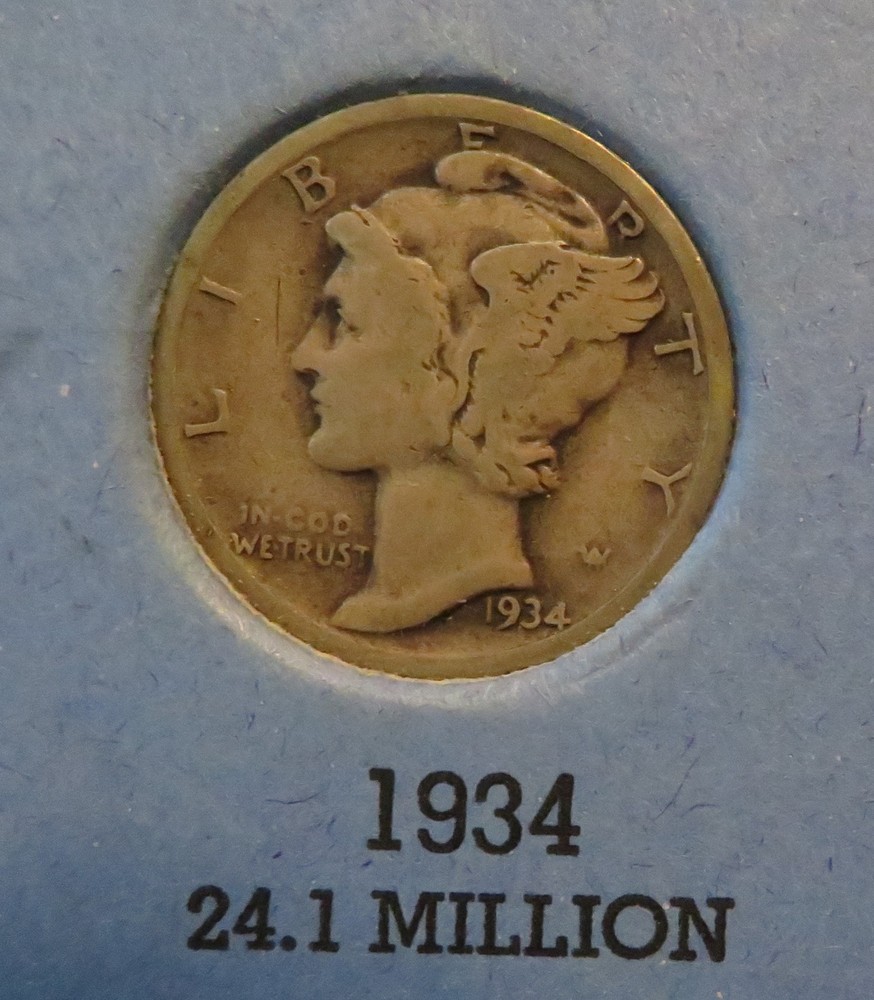 1934 Silver Mercury Dime 10c