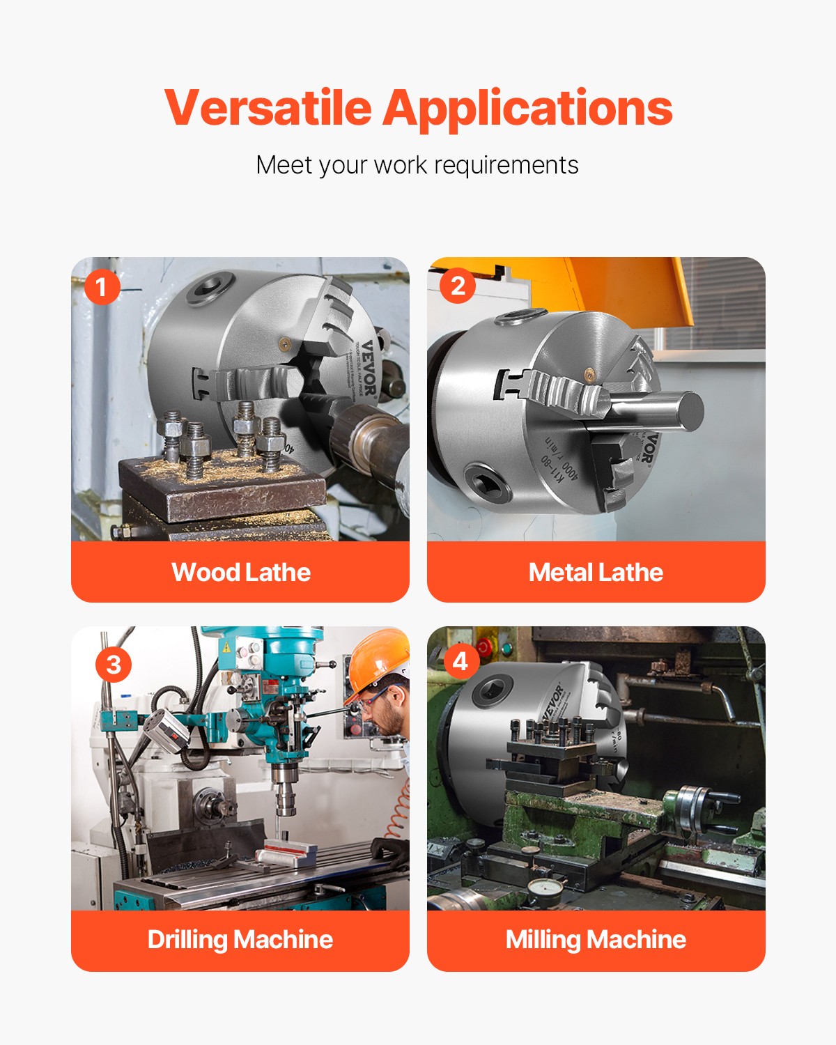 VEVOR 3 Inch 3-Jaw Self-Centering Lathe Chuck for Drilling Milling Machine 3D