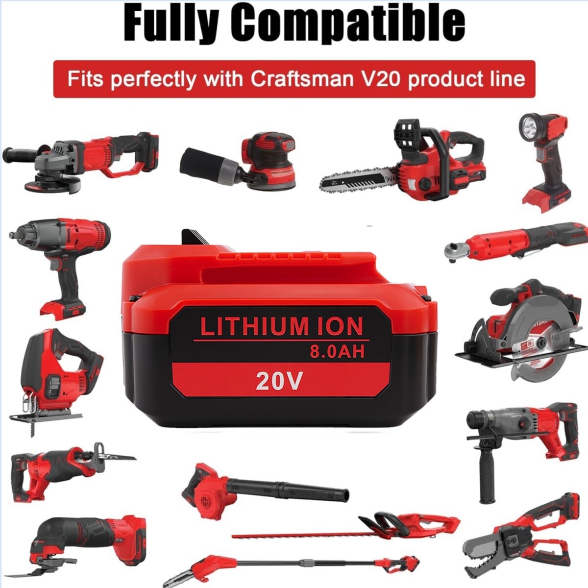 2 PACK 8.0Ah For Craftsman High Capacity Lithium Ion Battery 20V CMCB204 CMCB205