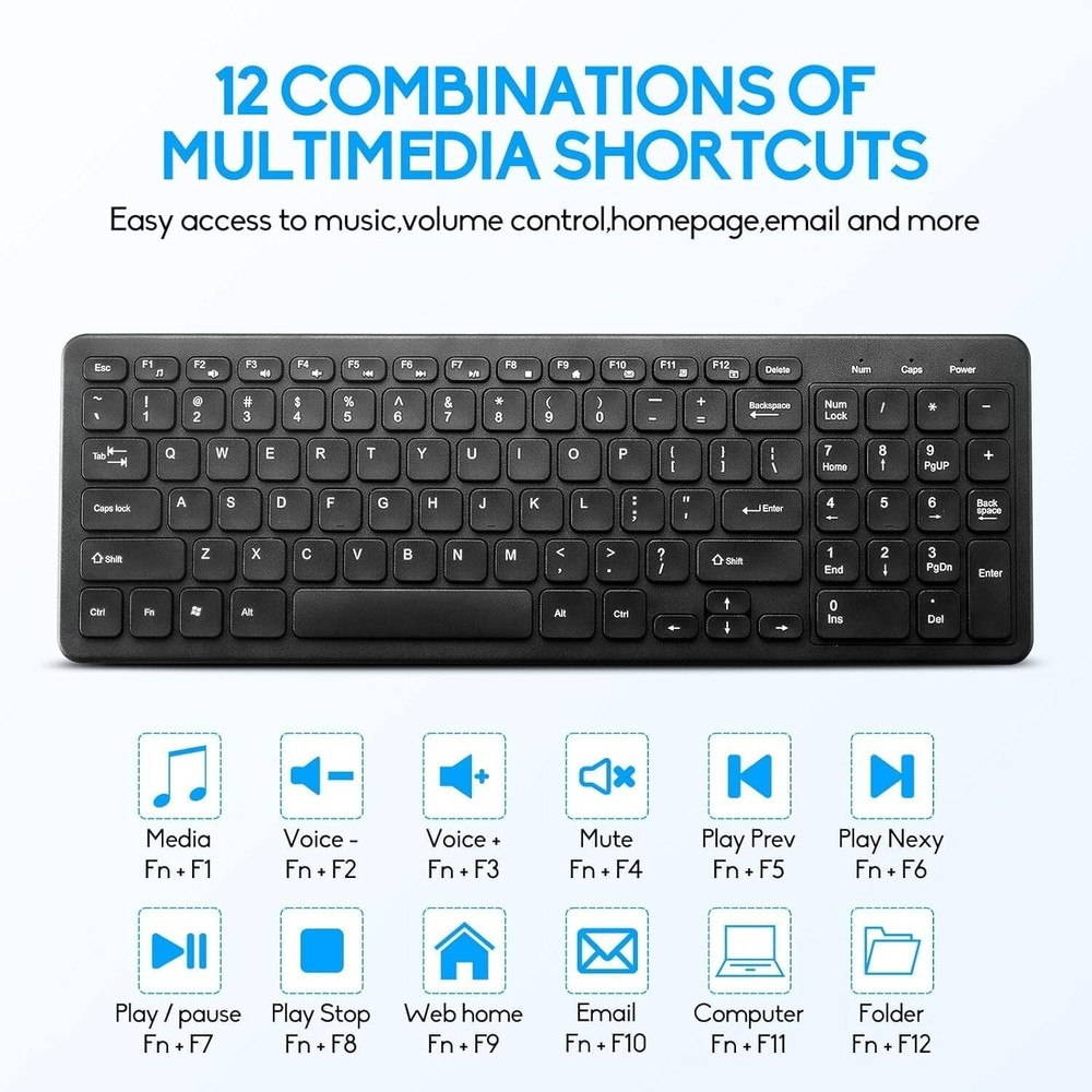 Combo Teclado y mouse Inalambricos para Windows, Android TV Box/Raspberry / PC