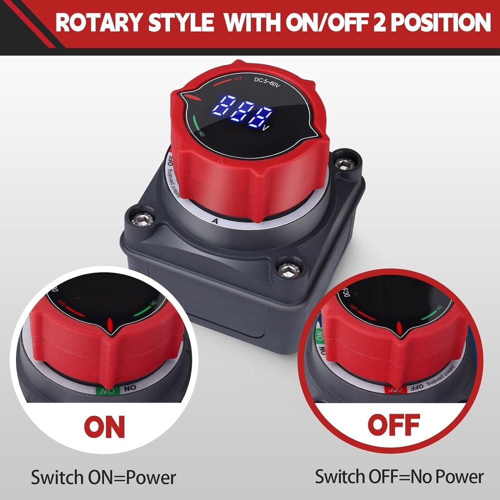 Upgrade Battery Disconnect Switch with Voltmeter, DC 5-60V Master Isolator Cut/S