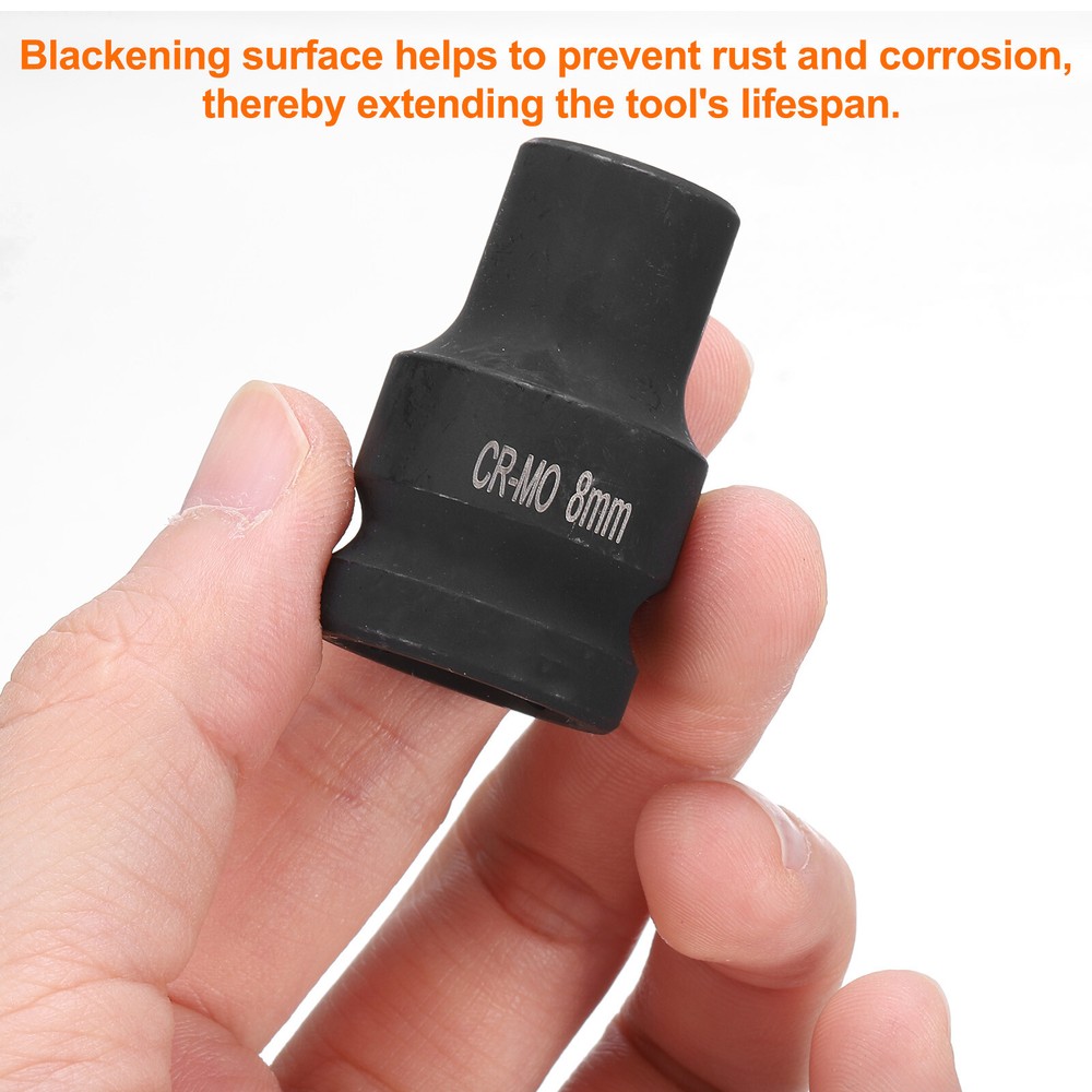 4 Point Square Socket 1/2" Drive 8mm Metric CR-MO Square Impact Wheel Socket