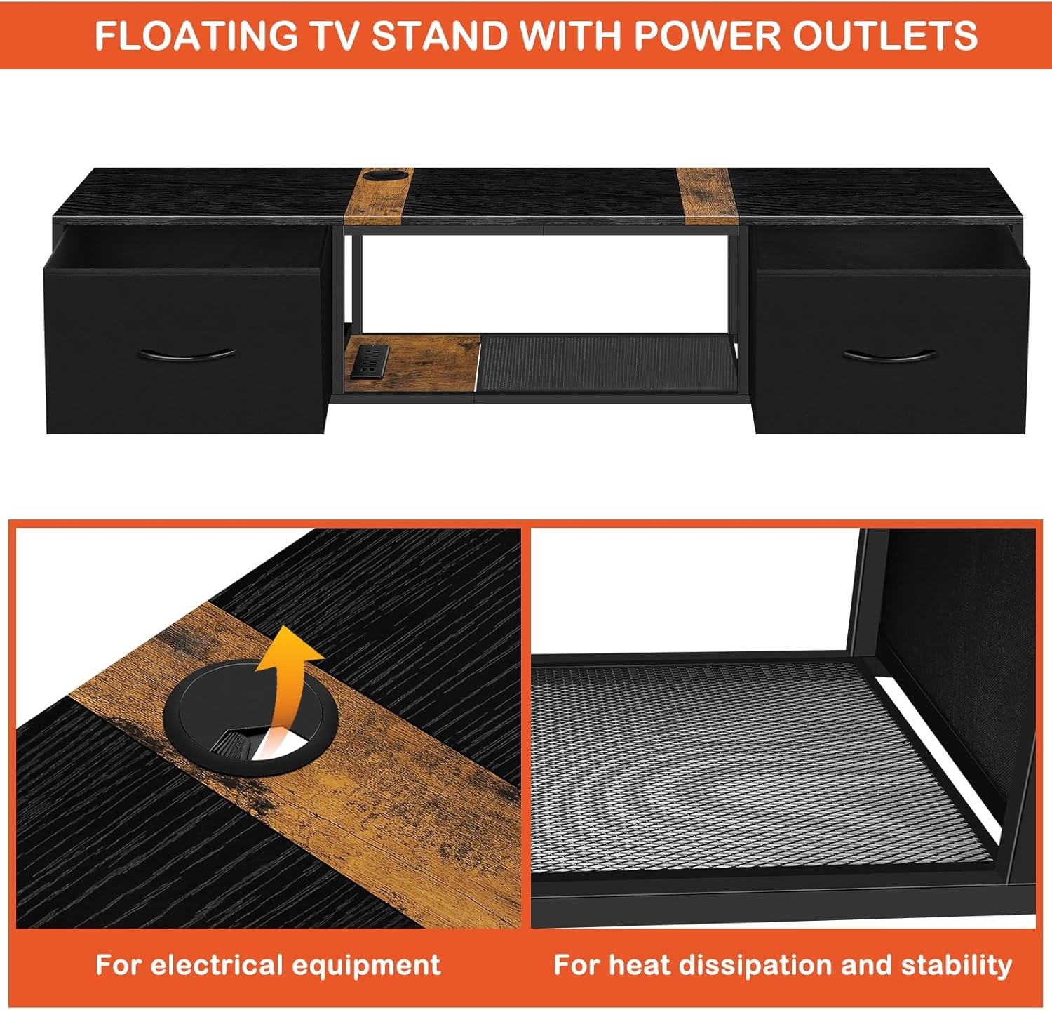 Floating TV Stand w/Power Outlets Wall Entertainment Center Drawers TV Console
