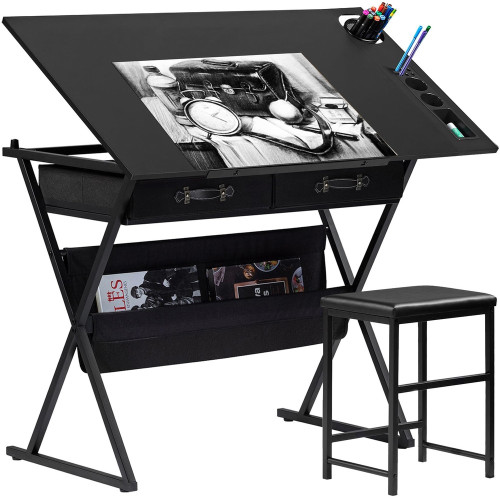 Drafting Table Art Desk Art Table Adjustable Drawing Table Tilted Tabletop wi...