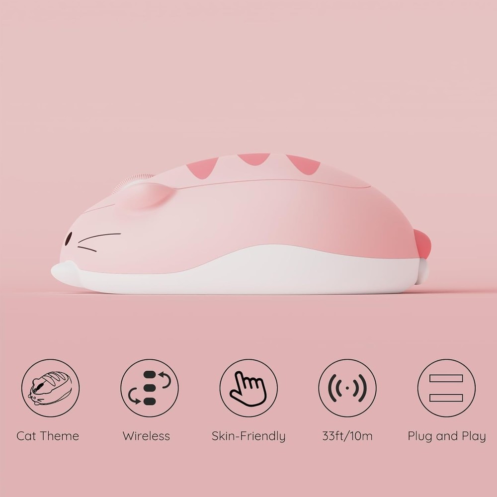 Akko Cat Theme Wireless Gaming Mouse Pink Tri-Mode Bluetooth 2.4G