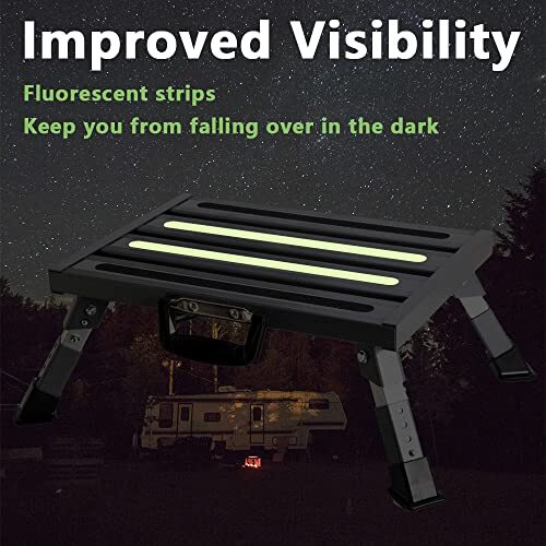 Rv Steps, 4-Level Adjustable Height Folding Camper Steps, Grey Hammer-Tone