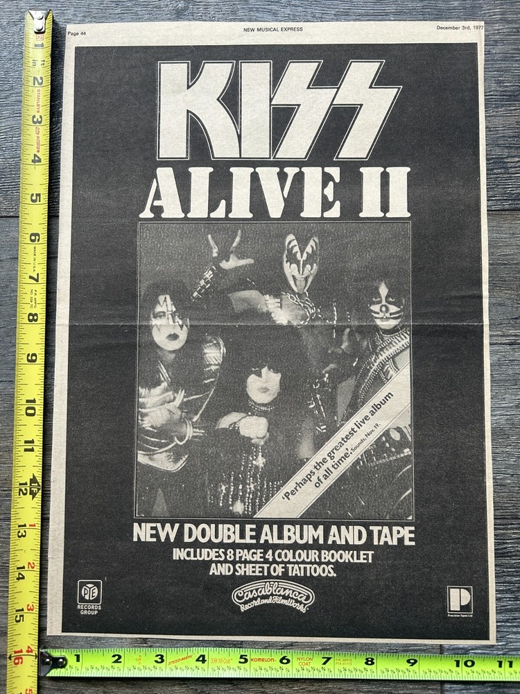 KISS Ad Advert Kiss Alive 2 Vinyl Cassette 1977 PYE UK 10x15 Vintage Kiss Aucoin
